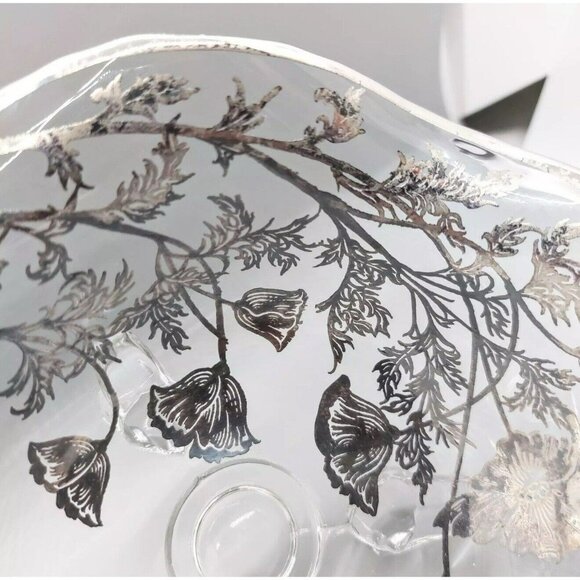 Silver City Flanders 3-Toed Footed Bowl Poppies Silver Overlay Candy Vintage - Picture 6 of 14